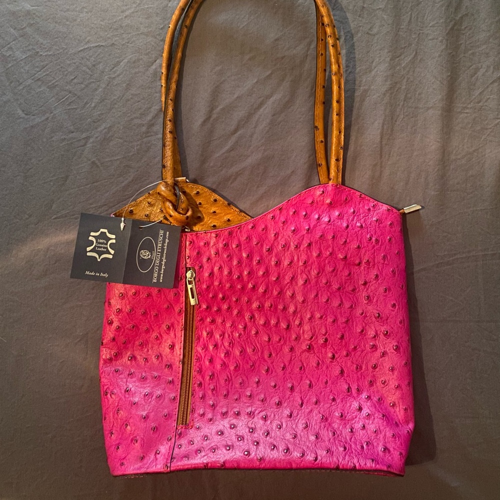 Pink leather purse from Italy